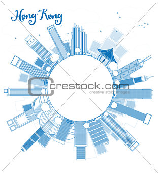 Outline Hong Kong skyline with taxi and copy space