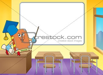 Book teacher by whiteboard