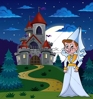 Medieval lady near night castle