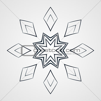 Vector monochrome flower mandala on a contrasting background. Big snowflake