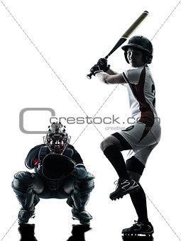 women playing softball players silhouette isolated