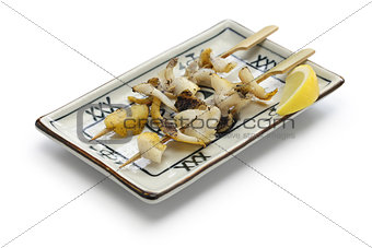 grilled skewered whelks, japanese food