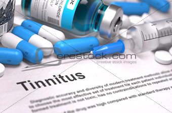 Tinnitus Diagnosis. Medical Concept. Composition of Medicaments.
