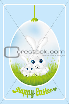 Easter egg with cute Easter bunnies