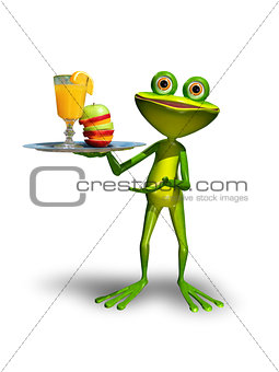 Frog with a tray with juice