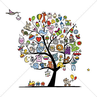 Art tree with baby toys for your design