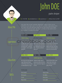 Modern resume cv with photo and dark background