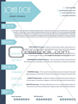 Simplistic modern resume curriculum vitae cv template design wit