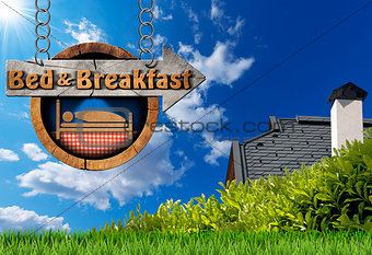 Bed and Breakfast Sign with House