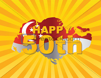 Singapore 50th Flag in Map Silhouette Illustration