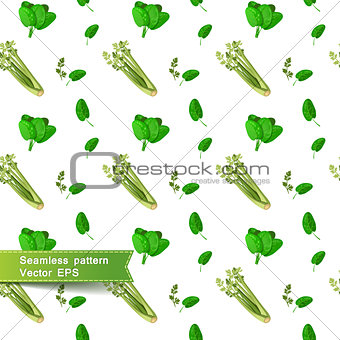 Seamless pattern with slices of vegetables. Celery and spinach.