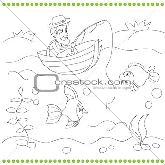 Coloring book with fisherman