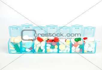 Medicine tablet and capsule in weekly pill box