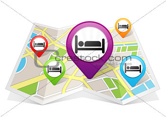 Hotel and Bed Map pointer Location Destination on map