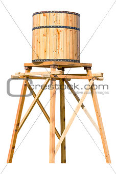 Antique wooden water tower with steel ring 