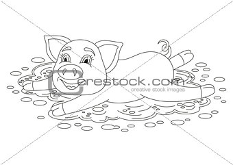 Piggy standing on dirt puddle, coloring book pag