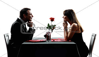 couples lovers dating dinner silhouettes
