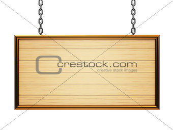 Wooden rectangle signboard on chain