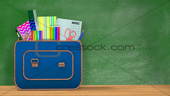 Back to school. A vintage backpack full of school supplies