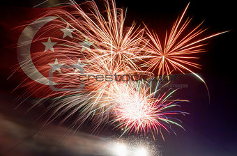 Singapore Flag with Fireworks