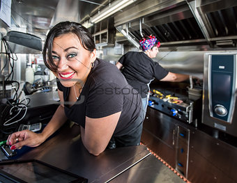 Blue Eyed Cashier On Food Truck