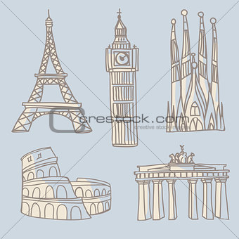 Travel landmarks doodle