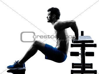 man exercising fitness crunches Bench Press exercises silhouette
