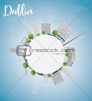 Dublin Skyline with Grey Buildings, Blue Sky and copy space