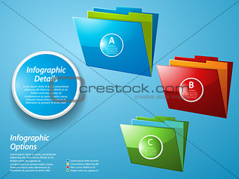 Infographic with glossy folders on blue background