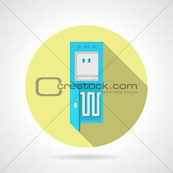 Flat water cooler yellow round vector icon