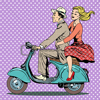 man woman scooter retro
