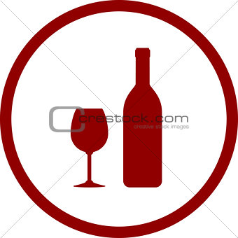 red wine bottle and glass in round frame