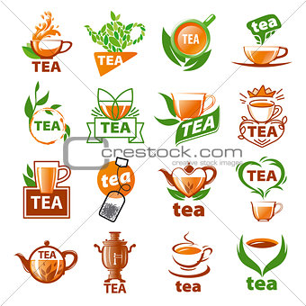large set of vector logos tea