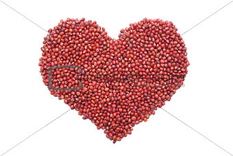 Red adzuki beans in a heart shape