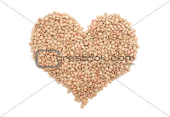 Green lentils in a heart shape