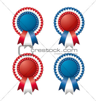Red white blue rosette with ribbon