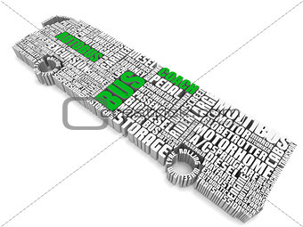 3d group of green white words shaping a passenger bus
