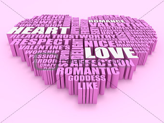 3d group of words shaping a heart with pink background aerial vi