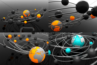 Model Atom with Globe - Set of 3D Illustrations.