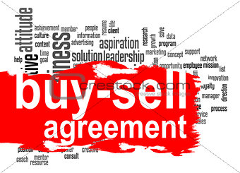 Buy-sell agreement word cloud with red banner