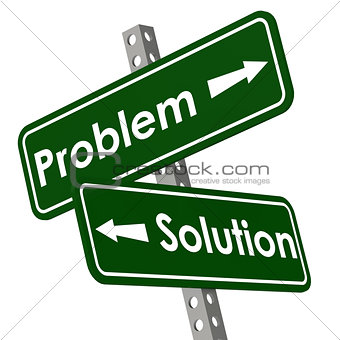 Problem and solution road sign in green color