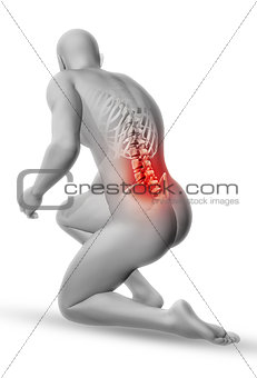 3D male medical figure in kneeling position