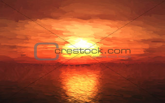 Oil painting of a sunset over sea