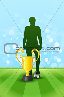 Soccer Poster with Winner Team Captain with the Cup and Ball, ve