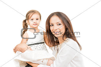 Happy mother with daughter and newborn baby  isolated