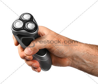 Strong male hand holding shaver