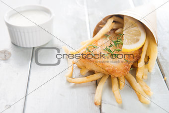 Fish and chips wrapped in cone
