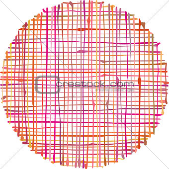 circular hand-drawn liquid pink orange stripe grid pattern over 