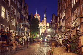 Street of Gdansk Old Town at Night