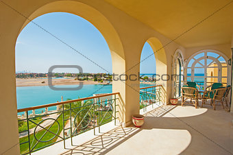 Balcony of a luxury villa with sea view